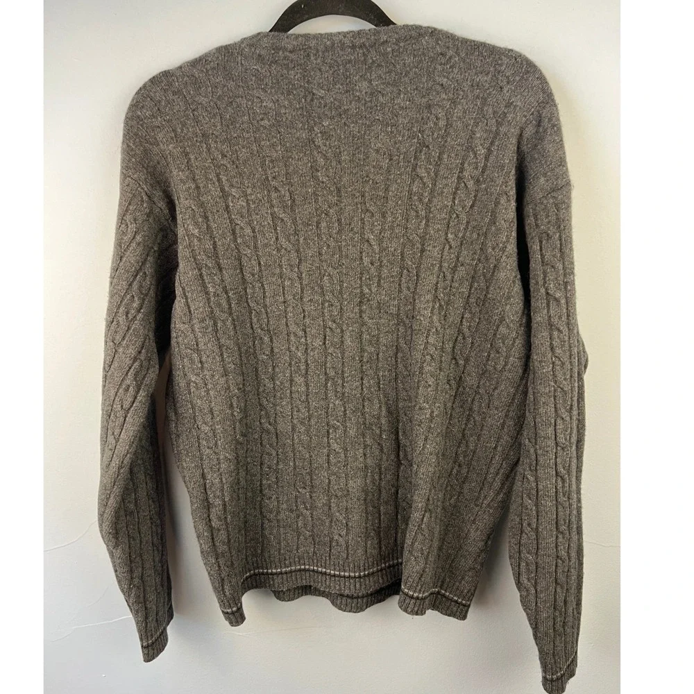 Italian Wool Cashmere Blend Cable Knit V-neck Pullover‎ Sweater Quiet Luxury